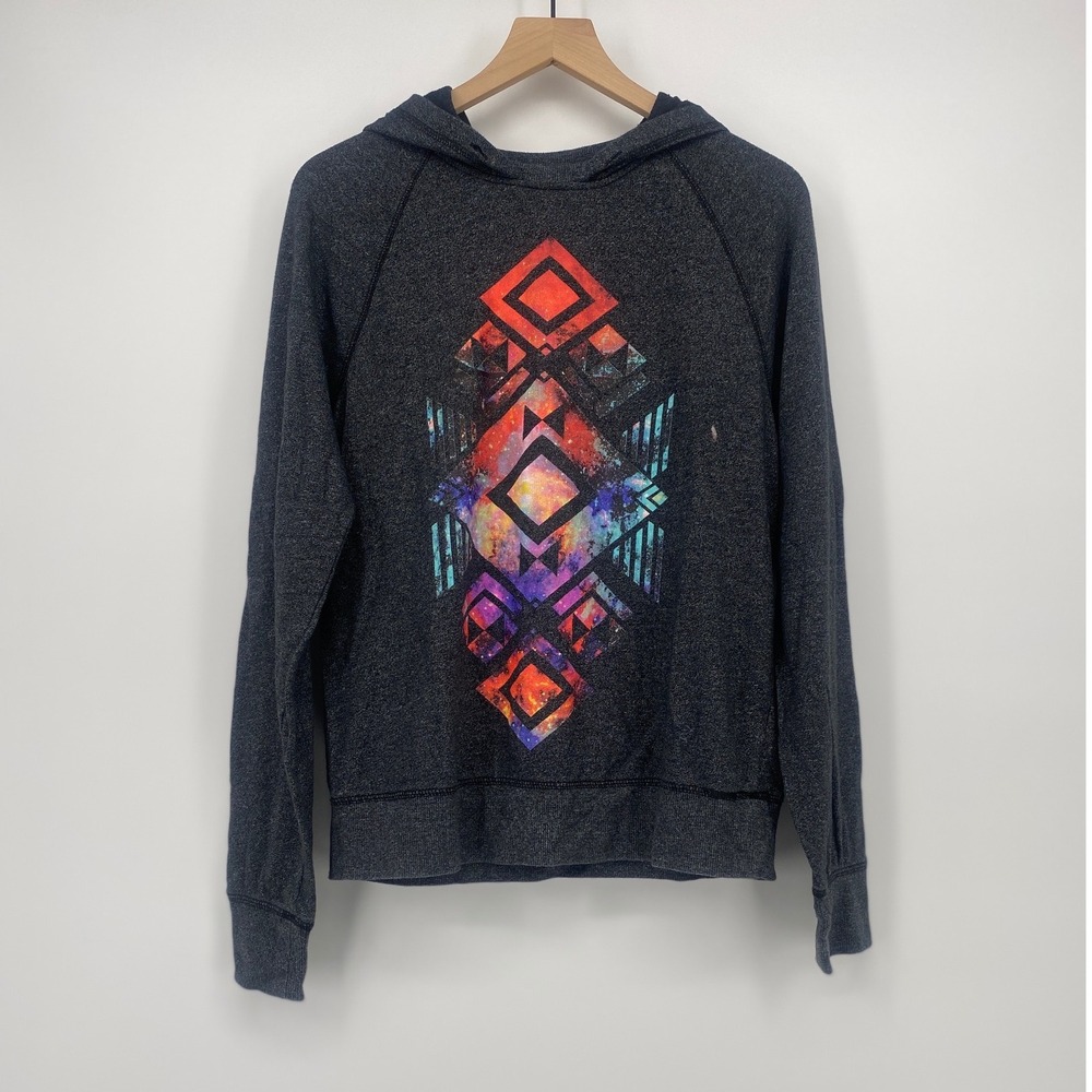 On The Byas Hoodie Medium Grey Geometric Galaxy Graphic Raglan Excellent